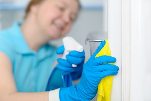 Technician treating a pet stain in a carpeted Elephant and Castle apartment